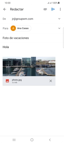Pulsa el icono de envío cuando termines de escribir el correo electrónico. Pulsa el icono de envío cuando termines de escribir el correo electrónico.