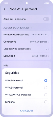 Pulsa WPA3-Personal para proteger la conexión wifi con una contraseña.