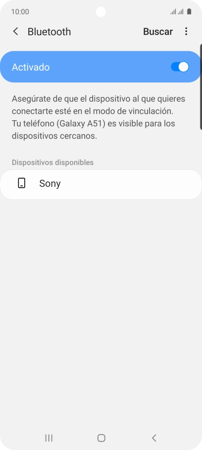 Pulsa el dispositivo Bluetooth deseado y sigue las indicaciones de la pantalla para vincular el dispositivo al teléfono. Pulsa el dispositivo Bluetooth deseado y sigue las indicaciones de la pantalla para vincular el dispositivo al teléfono.