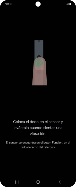 Sigue las indicaciones de la pantalla para crear una huella digital como código de seguridad. Sigue las indicaciones de la pantalla para crear una huella digital como código de seguridad.
