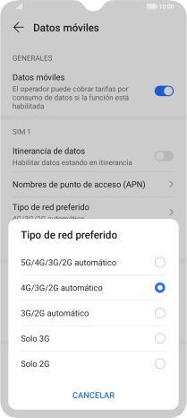 Pulsa el tipo de red deseado.