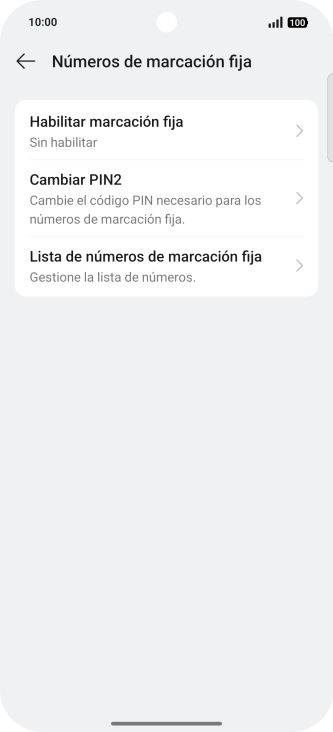 Pulsa Habilitar marcación fija. Pulsa Habilitar marcación fija.