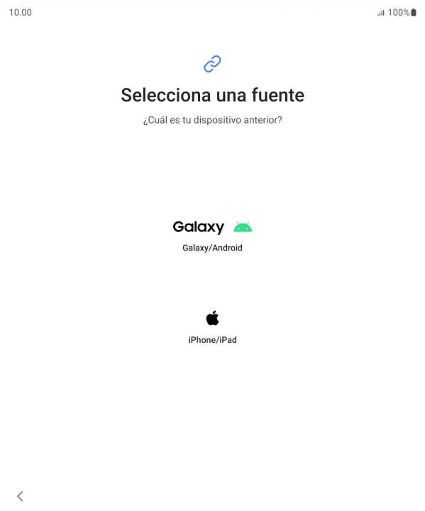 Pulsa el ajuste deseado y sigue las instrucciones de la pantalla para transferir el contenido del otro teléfono. Pulsa el ajuste deseado y sigue las instrucciones de la pantalla para transferir el contenido del otro teléfono.