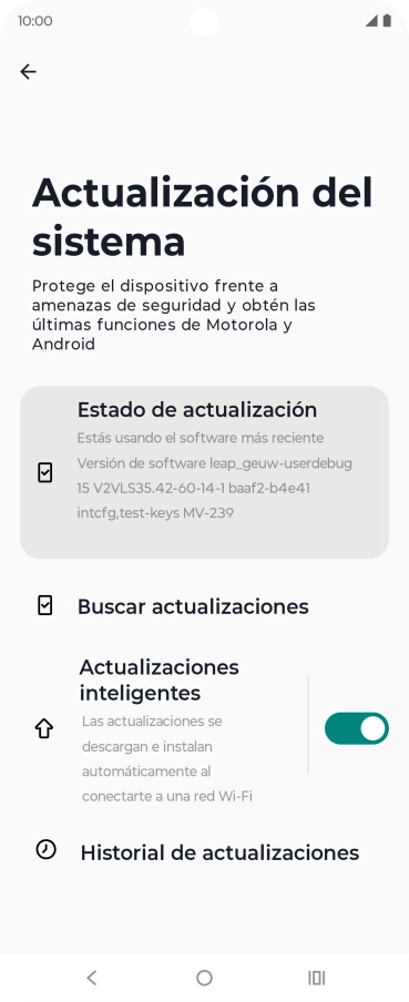 Pulsa Buscar actualizaciones. Si hay una versión de software nueva disponible, aparecerá ahora en la pantalla. Sigue las indicaciones de la pantalla para actualizar el software del teléfono. Pulsa Buscar actualizaciones. Si hay una versión de software nueva disponible, aparecerá ahora en la pantalla. Sigue las indicaciones de la pantalla para actualizar el software del teléfono.
