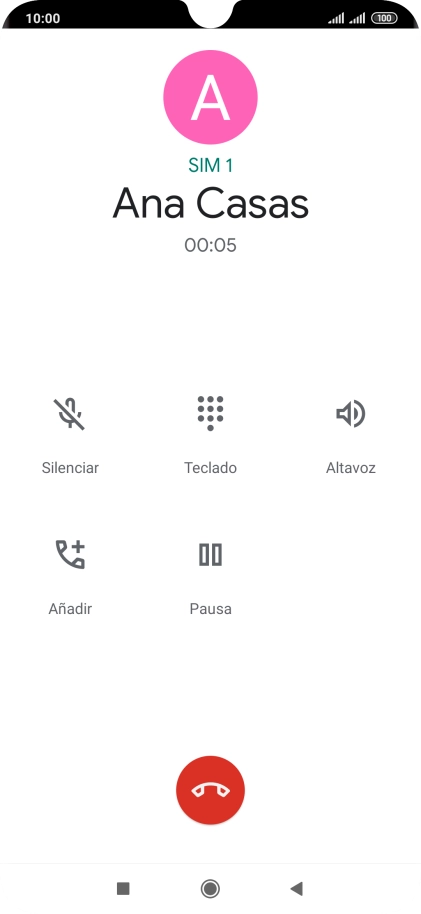 Pulsa el icono de finalizar llamada. Pulsa el icono de finalizar llamada.
