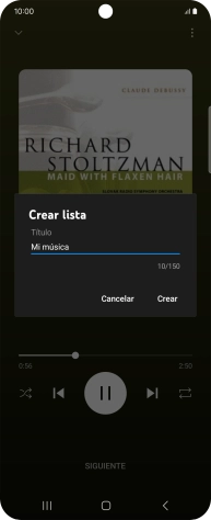 Introduce el nombre deseado de la lista de reproducción y pulsa Crear. Introduce el nombre deseado de la lista de reproducción y pulsa Crear.