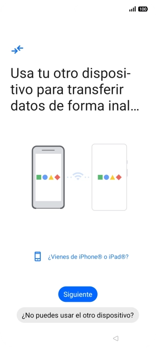 Sigue las indicaciones de la pantalla para transferir contenido desde otro teléfono. Sigue las indicaciones de la pantalla para transferir contenido desde otro teléfono.