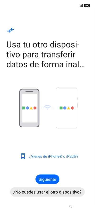 Sigue las indicaciones de la pantalla para transferir contenido desde otro teléfono. Sigue las indicaciones de la pantalla para transferir contenido desde otro teléfono.
