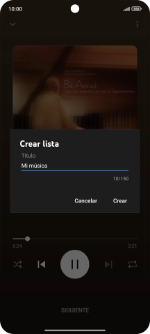 Introduce el nombre deseado de la lista de reproducción y pulsa Crear. Introduce el nombre deseado de la lista de reproducción y pulsa Crear.