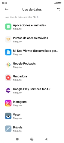 El consumo de datos por cada aplicación aparece bajo el nombre de la aplicación. El consumo de datos por cada aplicación aparece bajo el nombre de la aplicación.