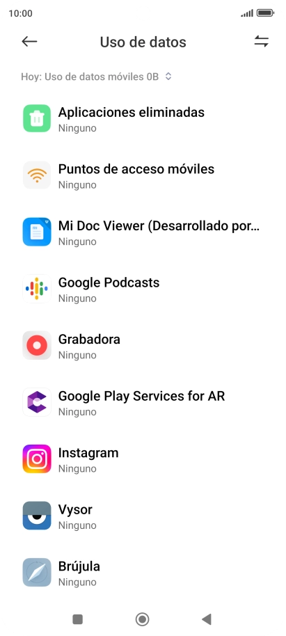 El consumo de datos por cada aplicación aparece bajo el nombre de la aplicación. El consumo de datos por cada aplicación aparece bajo el nombre de la aplicación.
