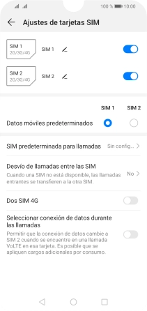 Pulsa el indicador junto a la tarjeta SIM deseada para activar o desactivar su uso. Pulsa el indicador junto a la tarjeta SIM deseada para activar o desactivar su uso.