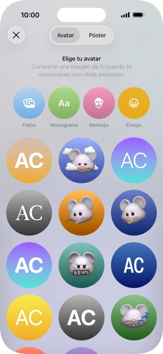 Pulsa una categoría y sigue las indicaciones de la pantalla para seleccionar y configurar la imagen o fotografía deseada para tu póster de contacto.