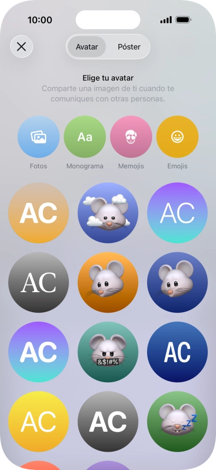 Pulsa una categoría y sigue las indicaciones de la pantalla para seleccionar y configurar la imagen o fotografía deseada para tu póster de contacto.