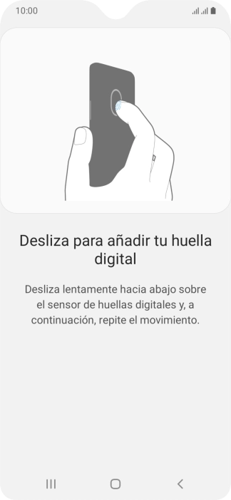 Sigue las indicaciones de la pantalla para crear una huella digital como código de seguridad.