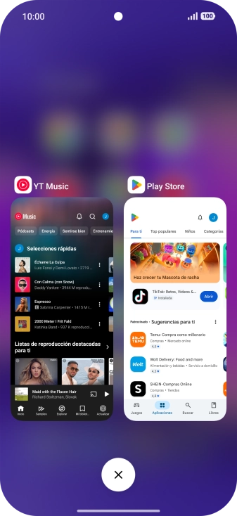 Para cerrar una sola aplicación en ejecución, desliza el dedo hacia la derecha sobre la aplicación deseada. Para cerrar una sola aplicación en ejecución, desliza el dedo hacia la derecha sobre la aplicación deseada.