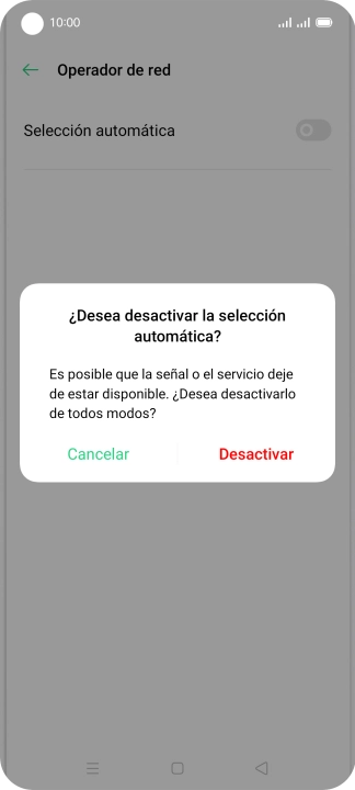 Pulsa Desactivar para desactivar la función y espera mientras el teléfono está buscando redes. Pulsa Desactivar para desactivar la función y espera mientras el teléfono está buscando redes.