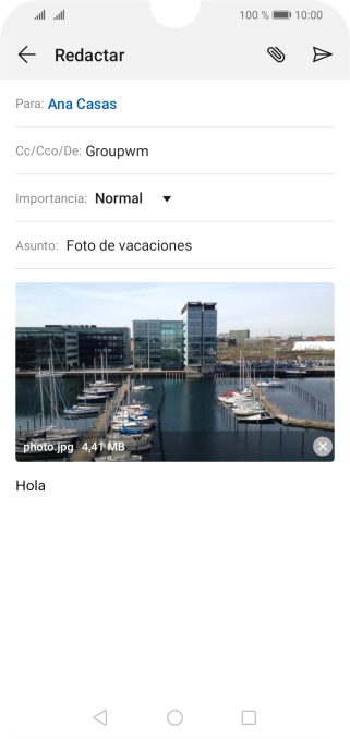 Pulsa el icono de envío cuando termines de escribir el correo electrónico. Pulsa el icono de envío cuando termines de escribir el correo electrónico.
