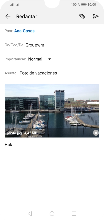 Pulsa el icono de envío cuando termines de escribir el correo electrónico. Pulsa el icono de envío cuando termines de escribir el correo electrónico.