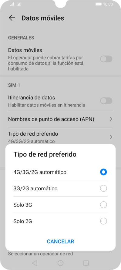 Pulsa el tipo de red deseado.