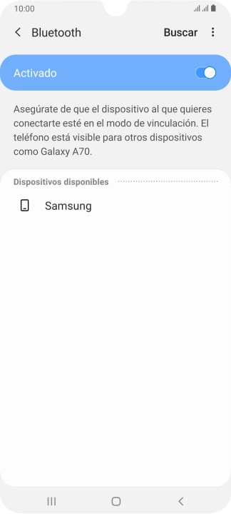 Pulsa el dispositivo Bluetooth deseado y sigue las indicaciones de la pantalla para vincular el dispositivo al teléfono. Pulsa el dispositivo Bluetooth deseado y sigue las indicaciones de la pantalla para vincular el dispositivo al teléfono.