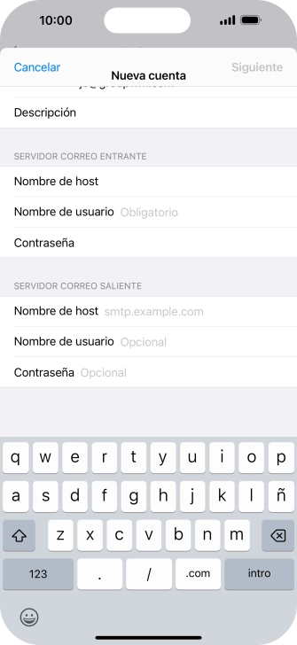 Pulsa Nombre de usuario e introduce el nombre de usuario de tu cuenta de correo electrónico. Pulsa Nombre de usuario e introduce el nombre de usuario de tu cuenta de correo electrónico.