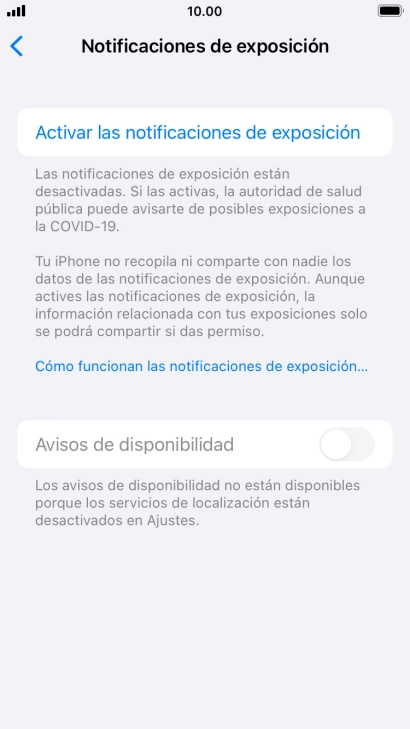 Pulsa Activar las notificaciones de exposición. Pulsa Activar las notificaciones de exposición.
