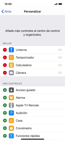 Pulsa el icono de eliminar junto a la función deseada para eliminarla del Centro de control. Pulsa el icono de eliminar junto a la función deseada para eliminarla del Centro de control.