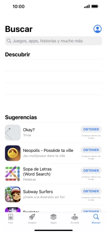 Pulsa en el campo de búsqueda e introduce el nombre o el tema de la app deseada. Pulsa en el campo de búsqueda e introduce el nombre o el tema de la app deseada.