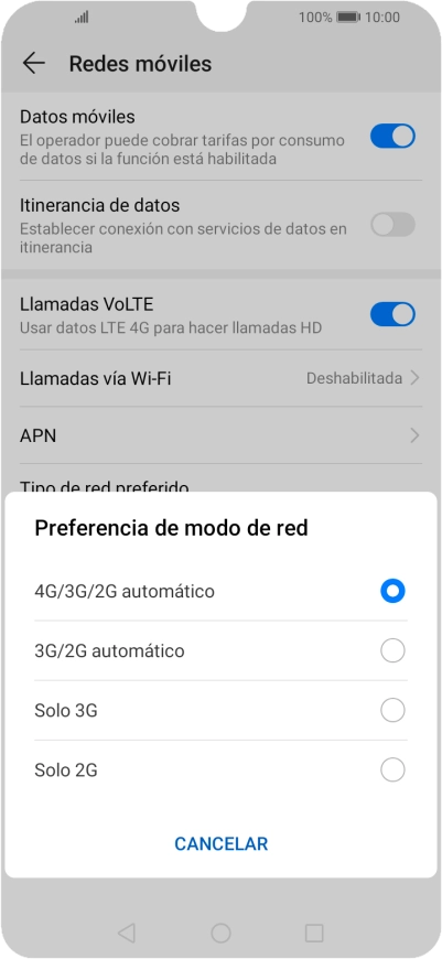 Pulsa el tipo de red deseado.