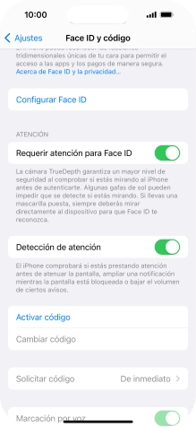 Pulsa Activar código e introduce un código de seguridad de libre elección dos veces seguidas. Pulsa Activar código e introduce un código de seguridad de libre elección dos veces seguidas.