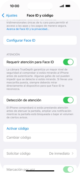 Pulsa Activar código e introduce un código de seguridad de libre elección dos veces seguidas. Pulsa Activar código e introduce un código de seguridad de libre elección dos veces seguidas.