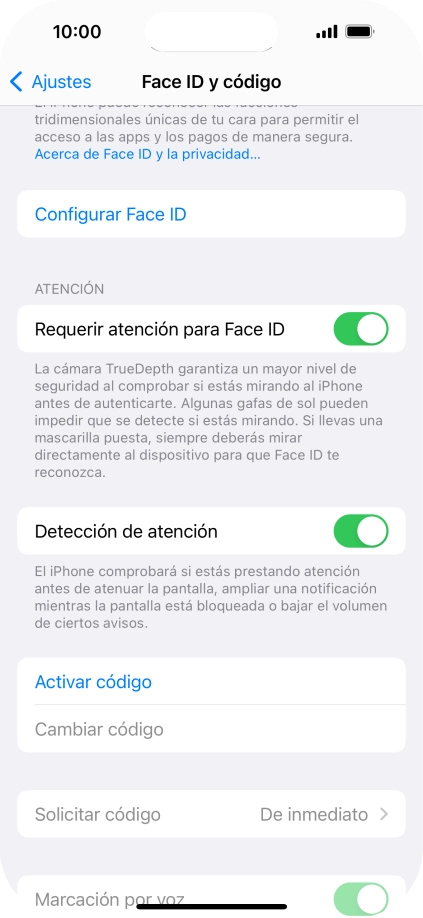 Pulsa Activar código e introduce un código de seguridad de libre elección dos veces seguidas. Pulsa Activar código e introduce un código de seguridad de libre elección dos veces seguidas.