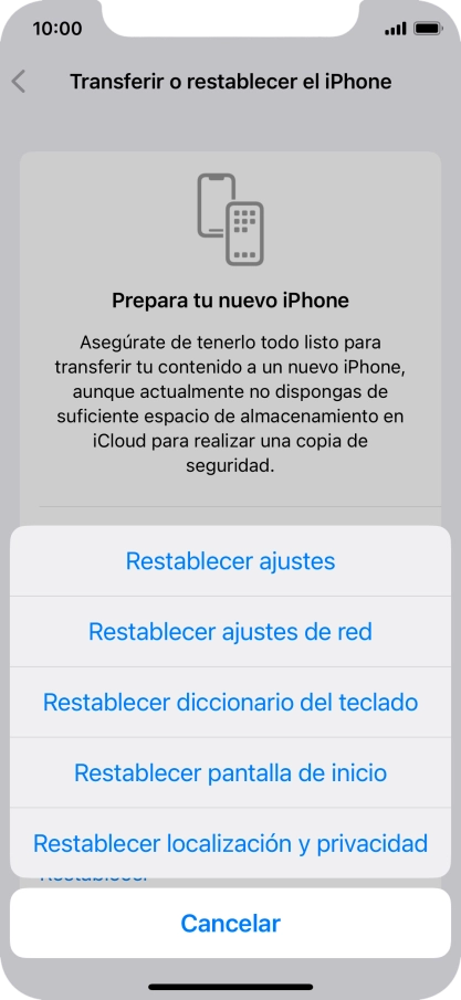 Pulsa Restablecer ajustes. Pulsa Restablecer ajustes.