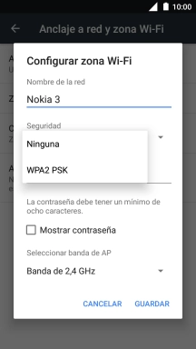 Pulsa WPA2 PSK para proteger la conexión wifi con una contraseña.