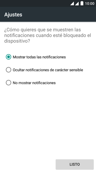Pulsa el ajuste deseado. Pulsa el ajuste deseado.