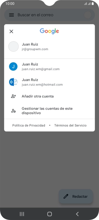 Pulsa la cuenta de correo electrónico deseada. Pulsa la cuenta de correo electrónico deseada.