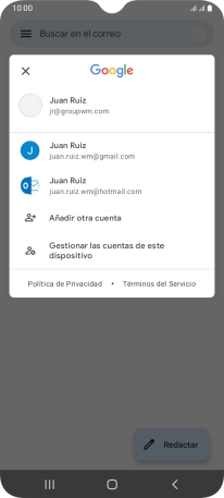 Pulsa la cuenta de correo electrónico deseada. Pulsa la cuenta de correo electrónico deseada.