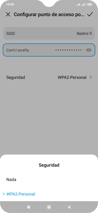 Pulsa WPA2-Personal para proteger la conexión wifi con una contraseña. Pulsa WPA2-Personal para proteger la conexión wifi con una contraseña.
