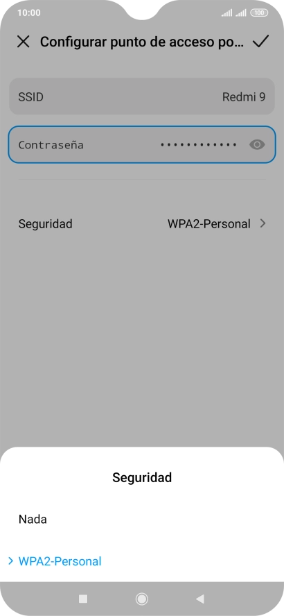 Pulsa WPA2-Personal para proteger la conexión wifi con una contraseña. Pulsa WPA2-Personal para proteger la conexión wifi con una contraseña.