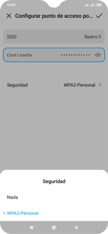 Pulsa WPA2-Personal para proteger la conexión wifi con una contraseña. Pulsa WPA2-Personal para proteger la conexión wifi con una contraseña.