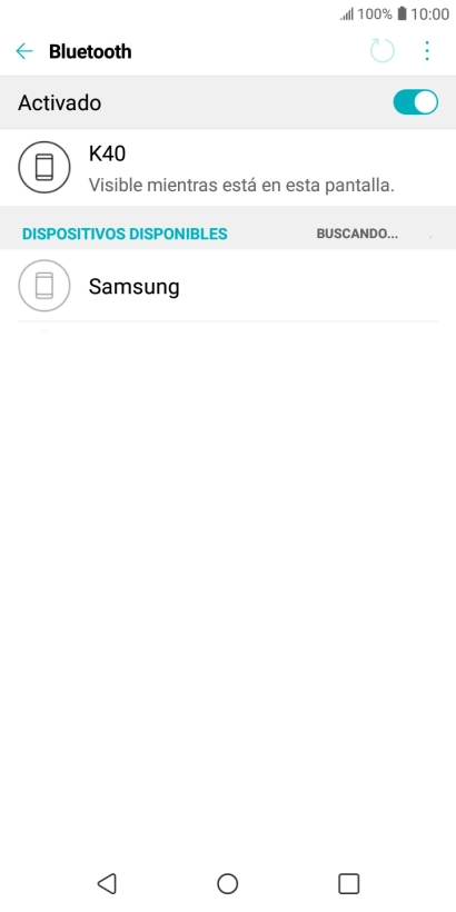 Pulsa el dispositivo Bluetooth deseado y sigue las indicaciones de la pantalla para vincular el dispositivo al teléfono. Pulsa el dispositivo Bluetooth deseado y sigue las indicaciones de la pantalla para vincular el dispositivo al teléfono.