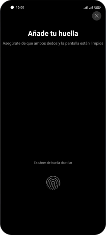 Sigue las indicaciones de la pantalla para crear una huella digital como código de seguridad. Sigue las indicaciones de la pantalla para crear una huella digital como código de seguridad.