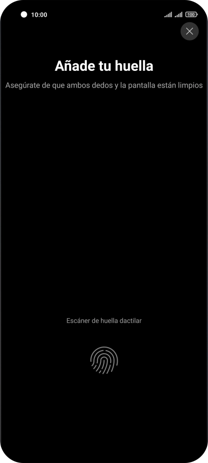 Sigue las indicaciones de la pantalla para crear una huella digital como código de seguridad. Sigue las indicaciones de la pantalla para crear una huella digital como código de seguridad.