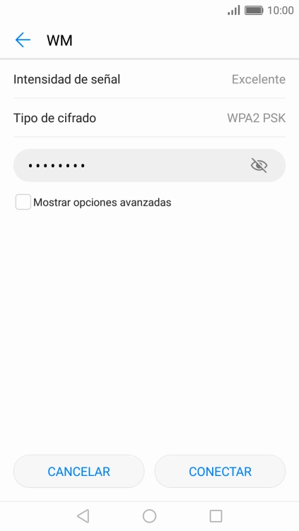 Introduce la contraseña de la red wifi y pulsa CONECTAR.