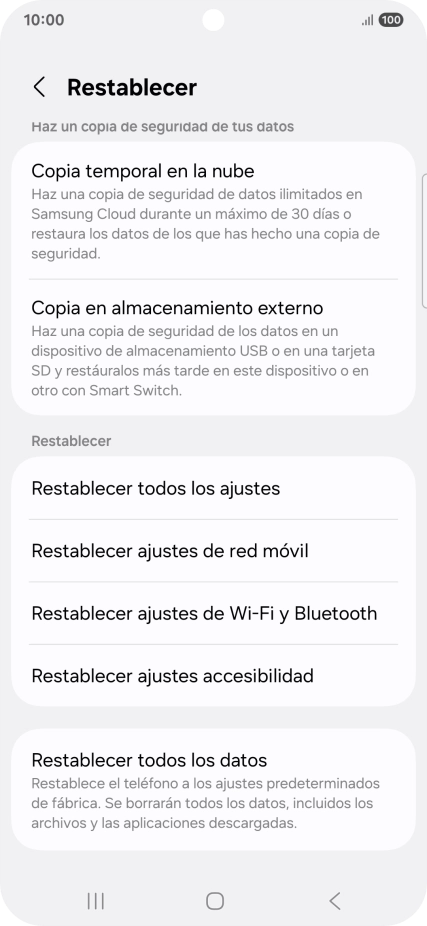 Pulsa Restablecer todos los datos.