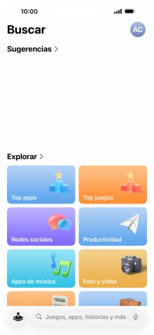 Pulsa en el campo de búsqueda e introduce el nombre o el tema de la app deseada. Pulsa en el campo de búsqueda e introduce el nombre o el tema de la app deseada.