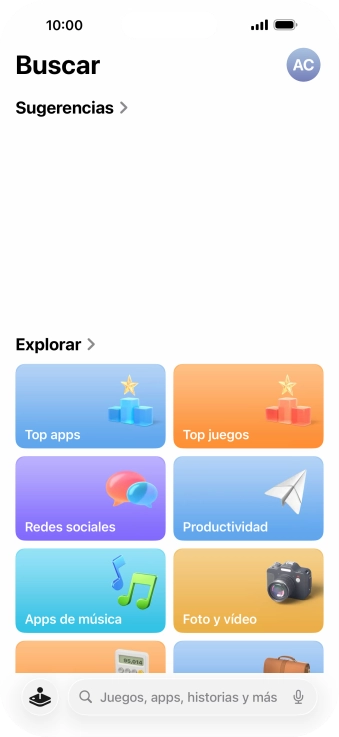 Pulsa en el campo de búsqueda e introduce el nombre o el tema de la app deseada. Pulsa en el campo de búsqueda e introduce el nombre o el tema de la app deseada.