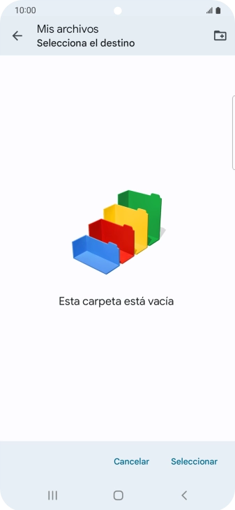 Si deseas crear una nueva carpeta, pulsa el icono de nueva carpeta y sigue las indicaciones de la pantalla para crearla. Si deseas crear una nueva carpeta, pulsa el icono de nueva carpeta y sigue las indicaciones de la pantalla para crearla.