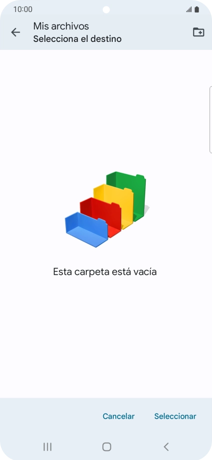 Si deseas crear una nueva carpeta, pulsa el icono de nueva carpeta y sigue las indicaciones de la pantalla para crearla. Si deseas crear una nueva carpeta, pulsa el icono de nueva carpeta y sigue las indicaciones de la pantalla para crearla.